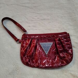 GUESS Red Croc-Embossed Wristlet